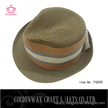 boys paper straw fedora hats brown color wholesale